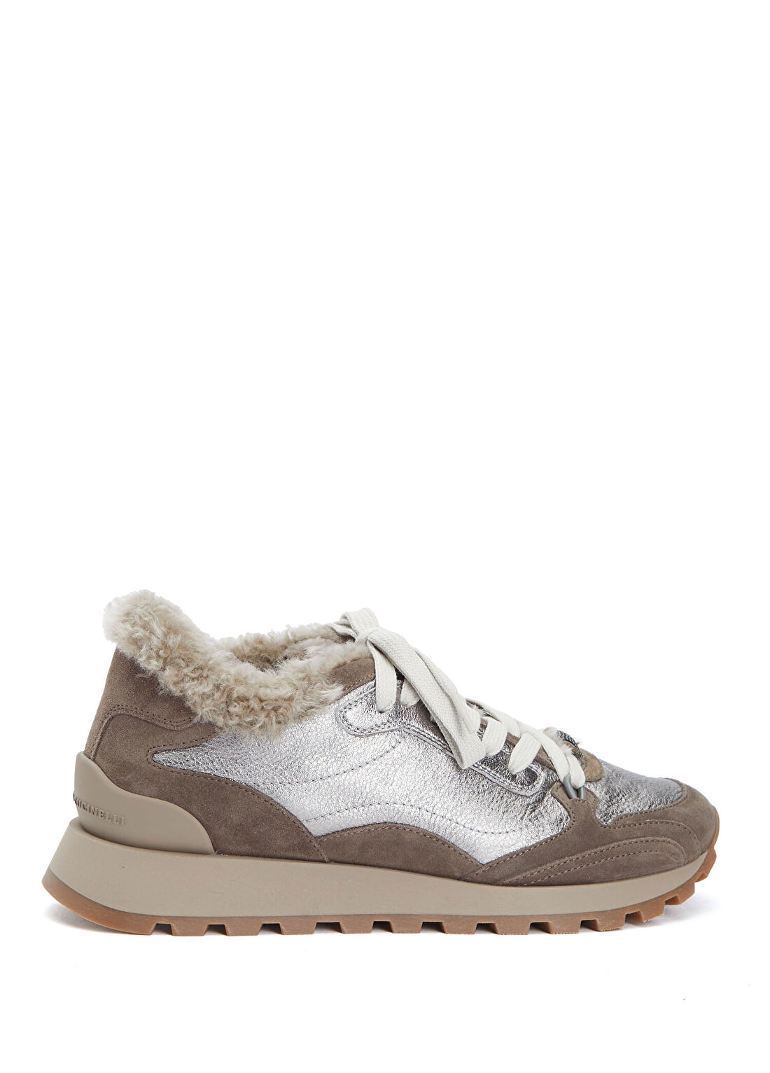 Brunello Cucinelli Koyu Bej Silver Kadın Deri Sneaker