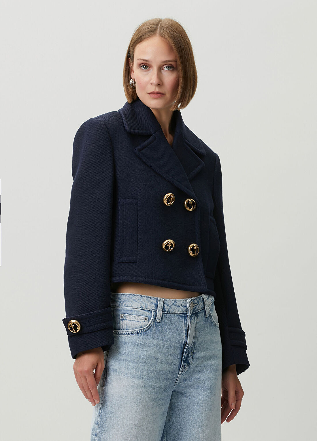 Balenciaga Lacivert Crop Yün Ceket görsel 3