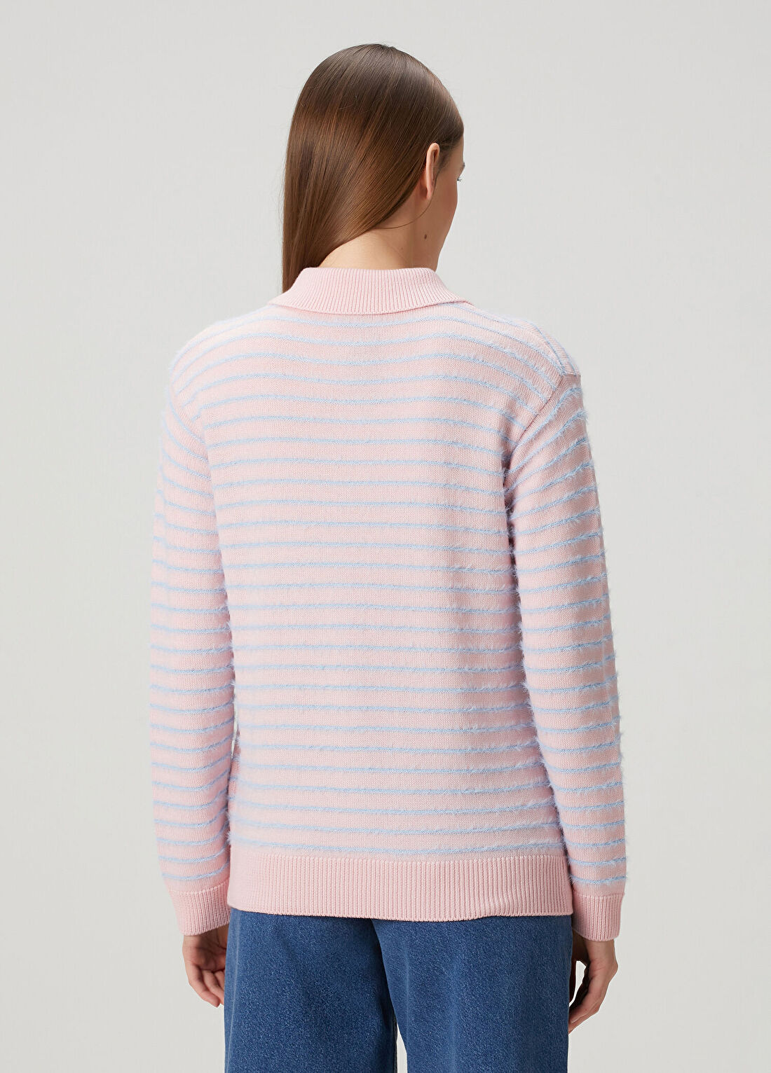 Casablanca Mavi Pembe Polo Yaka Yün Oversized Triko görsel 4