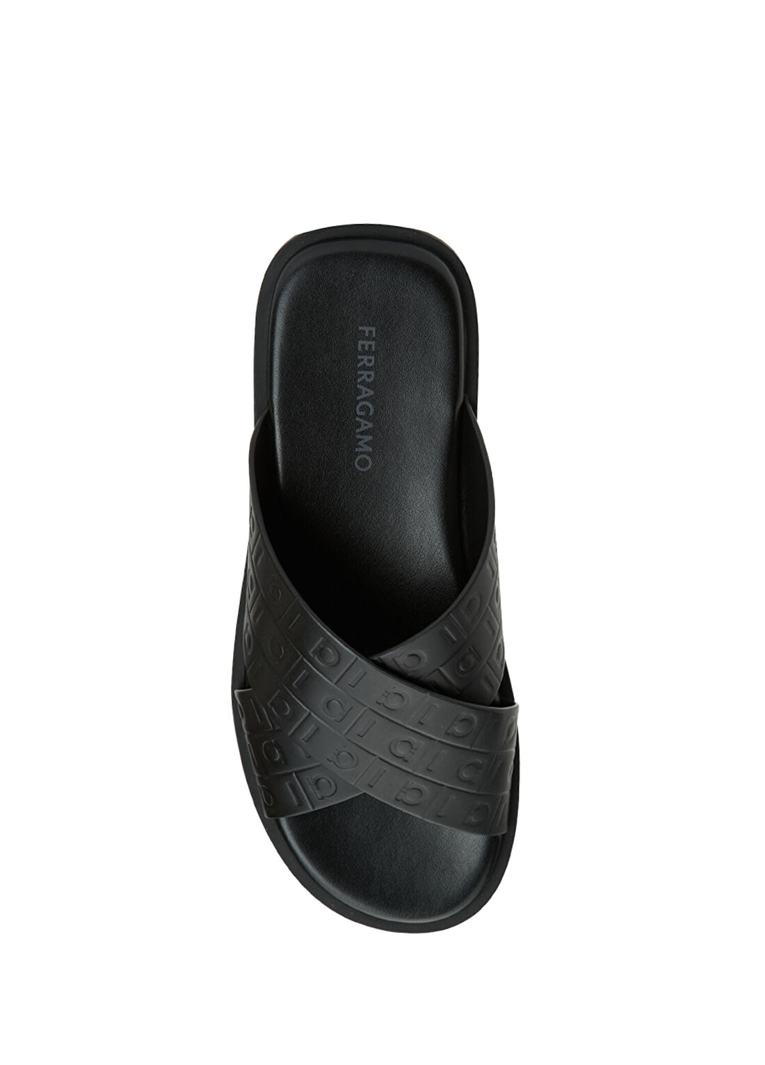 Ferragamo Siyah Logo Motifli Erkek Deri Terlik görsel 4
