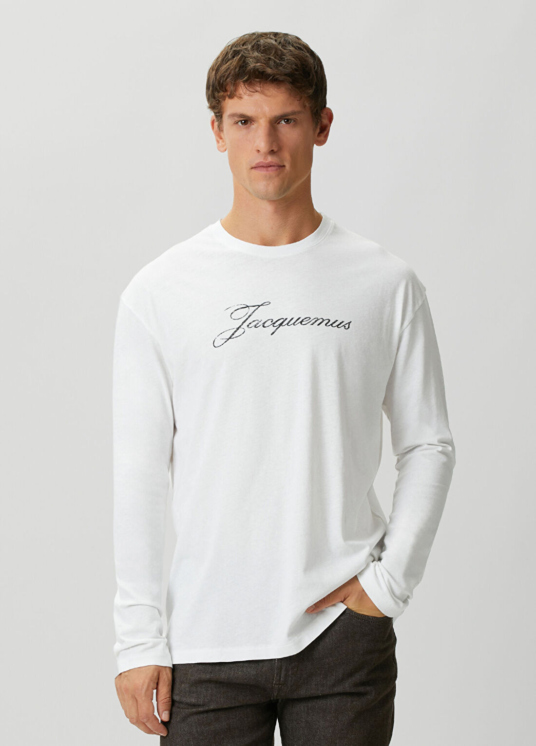Jacquemus Beyaz Logo Baskılı Uzun Kollu T-shirt