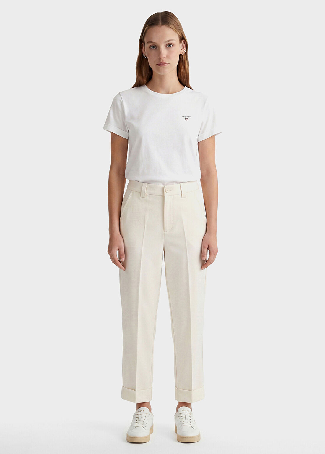 Gant Krem Rengi Düz Paça Regular Fit Kadın Pantolon