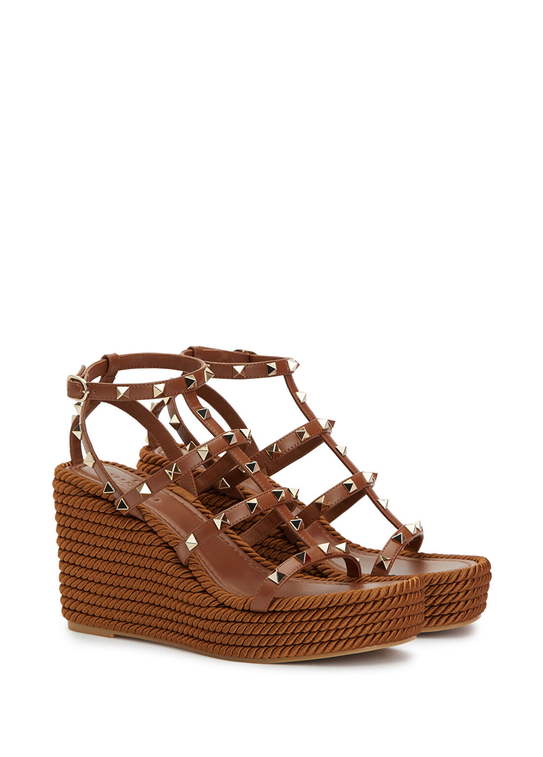 Valentino Garavani Rockstud Torchon Kahverengi Kadın Deri Espadril görsel 2