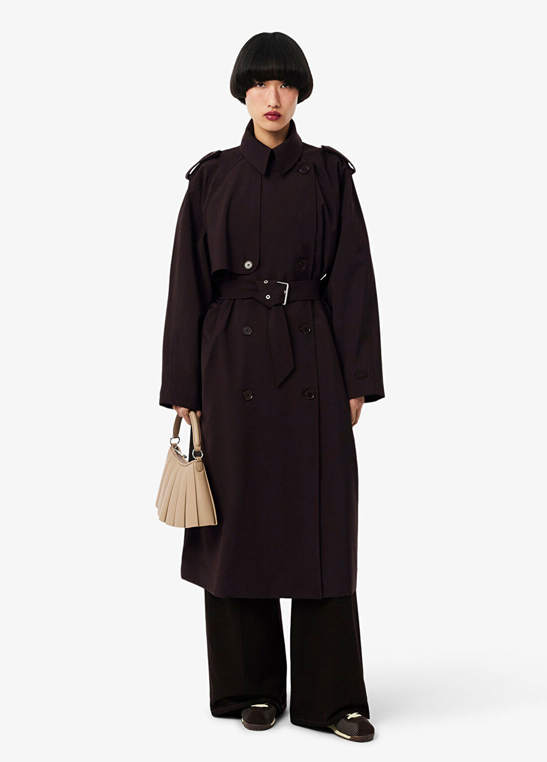 Lacoste Koyu Kahverengi Oversize Fit Kadın Trençkot