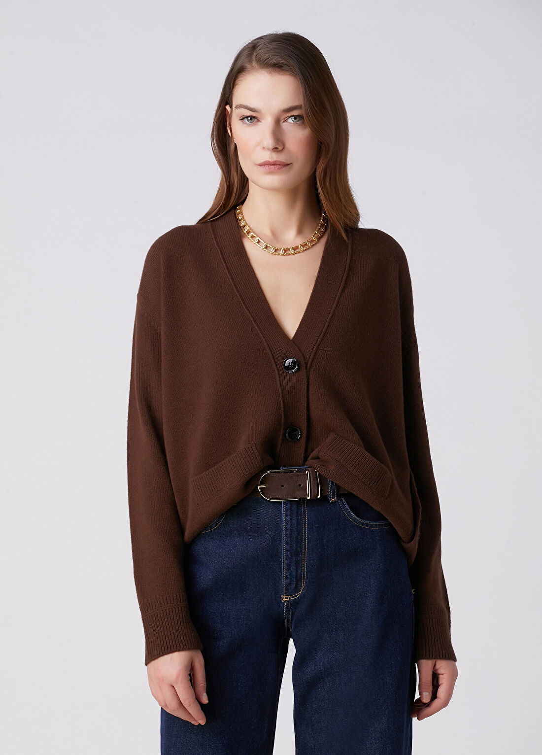 Beymen Collection Kahverengi Yanı Düğmeli Yün Hırka