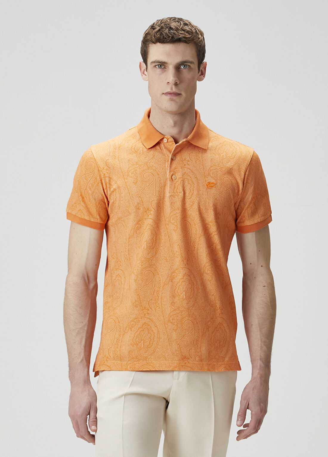 Etro Turuncu Polo Yaka Etnik Desenli T-shirt