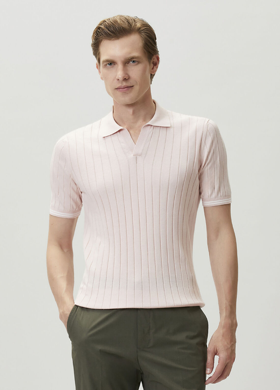 Sartorio Açık Pembe Polo Yaka Kısa Kollu Triko