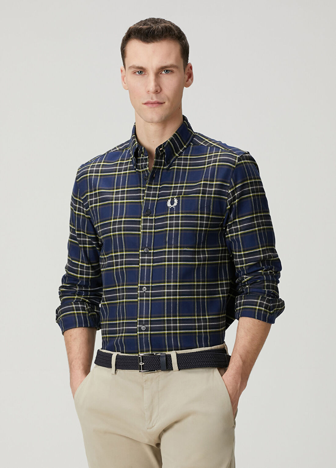 Fred Perry Regular Fit Tartan Lacivert Twill Gömlek