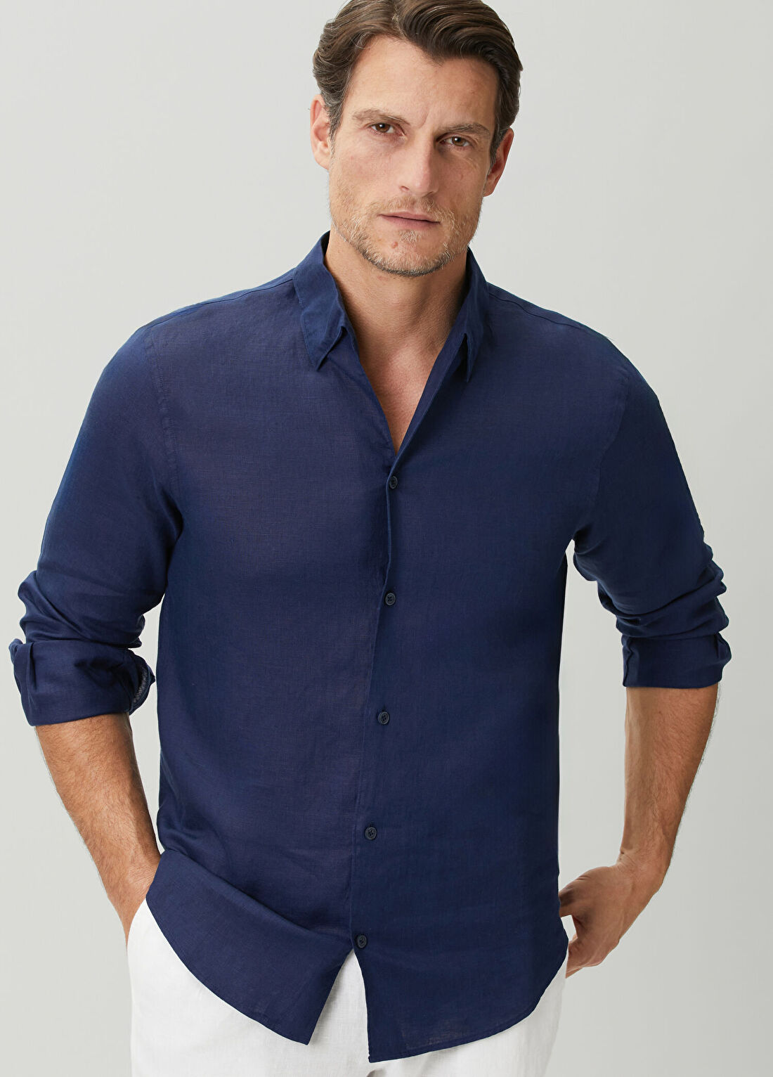 Beymen Collection Comfort Fit Indigo Keten Gömlek