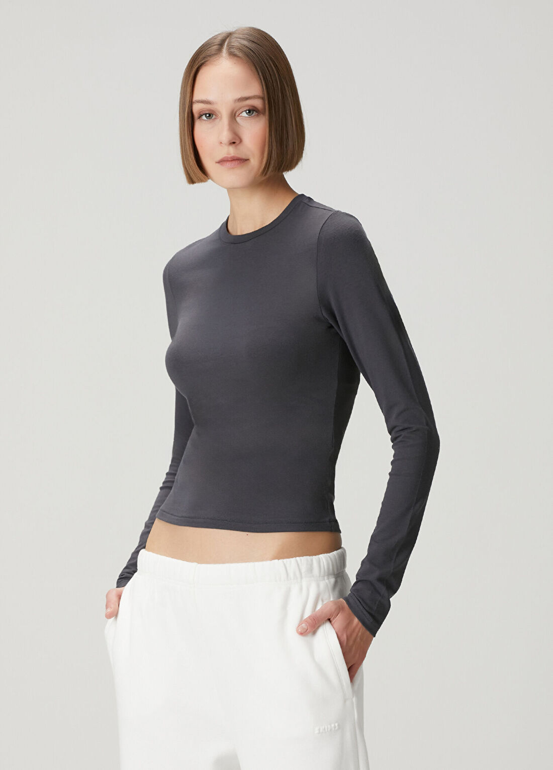 Skims Long Sleeve Antrasit T-shirt görsel 3