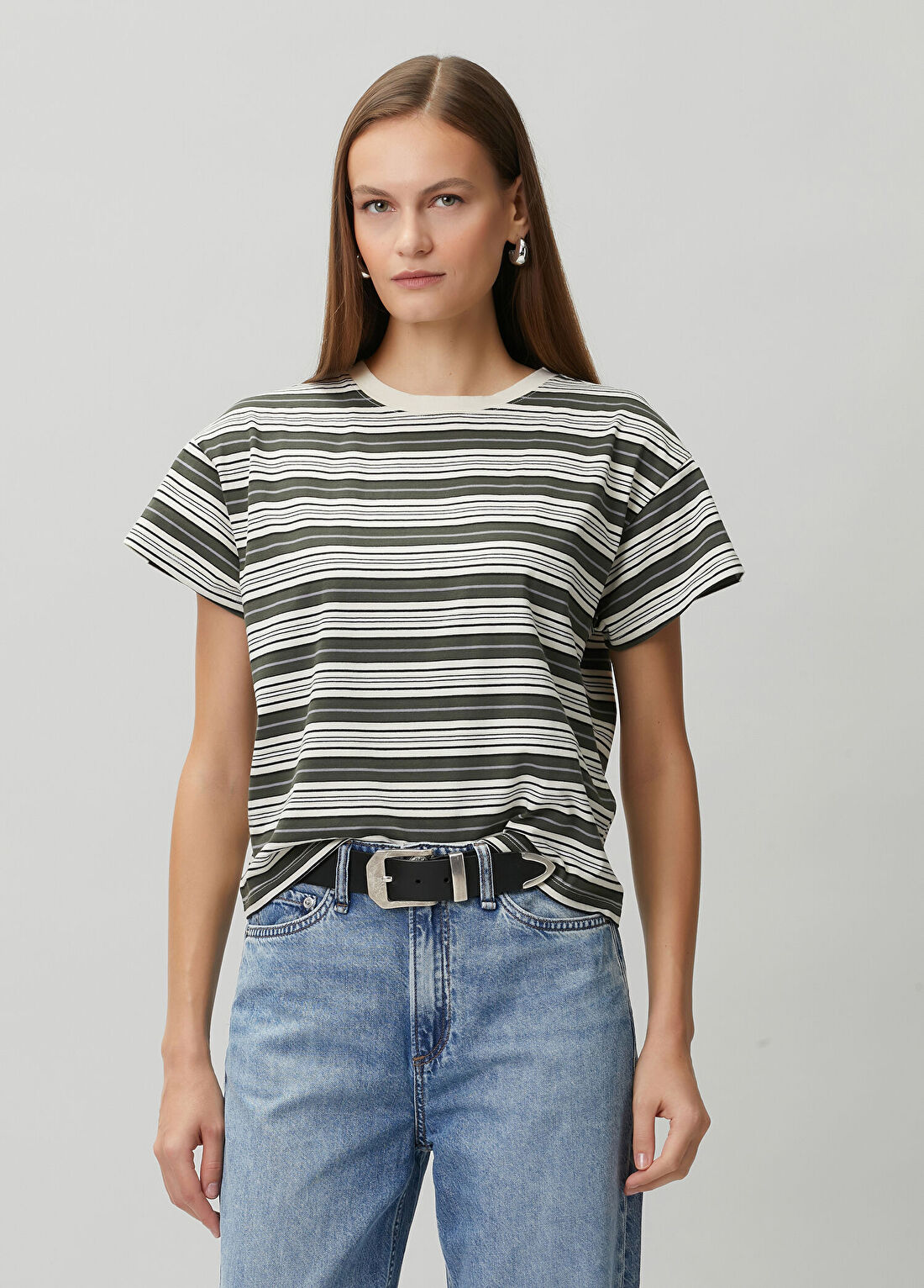 Rag&Bone Kelly Boxy Gri Çizgili T-shirt