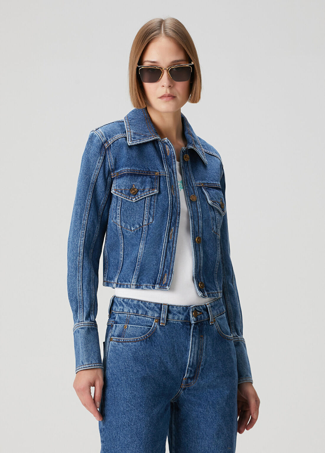 Balmain Mavi Crop Denim Ceket