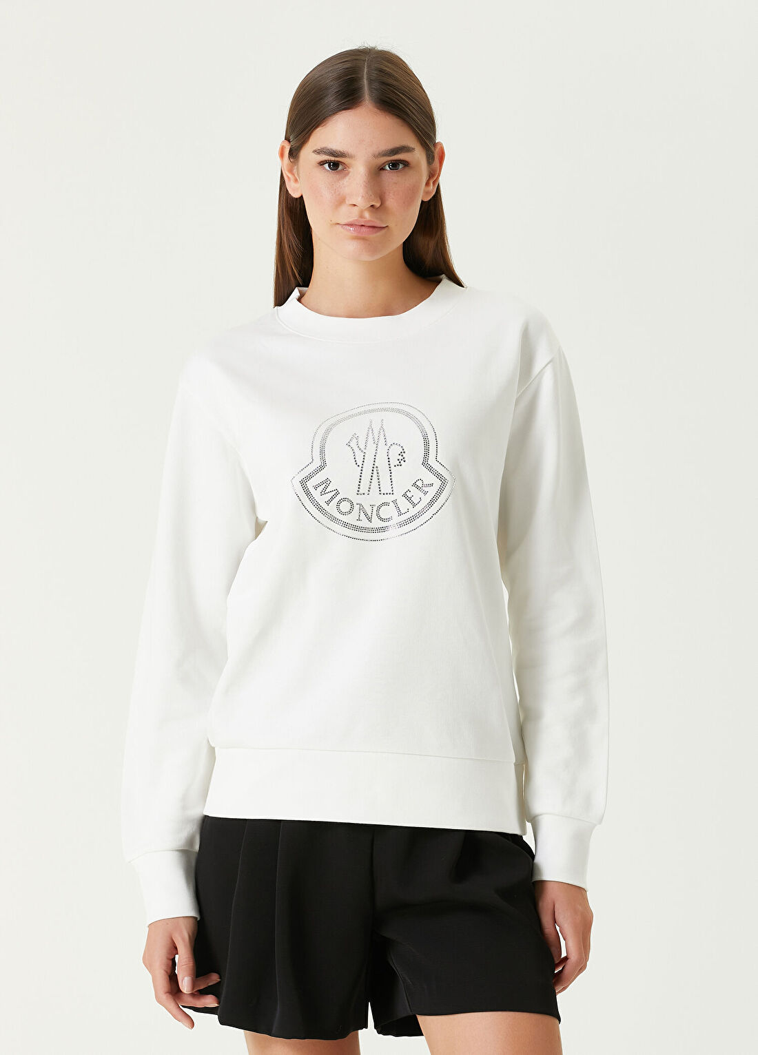 Moncler Beyaz Taşlı Logolu Sweatshirt