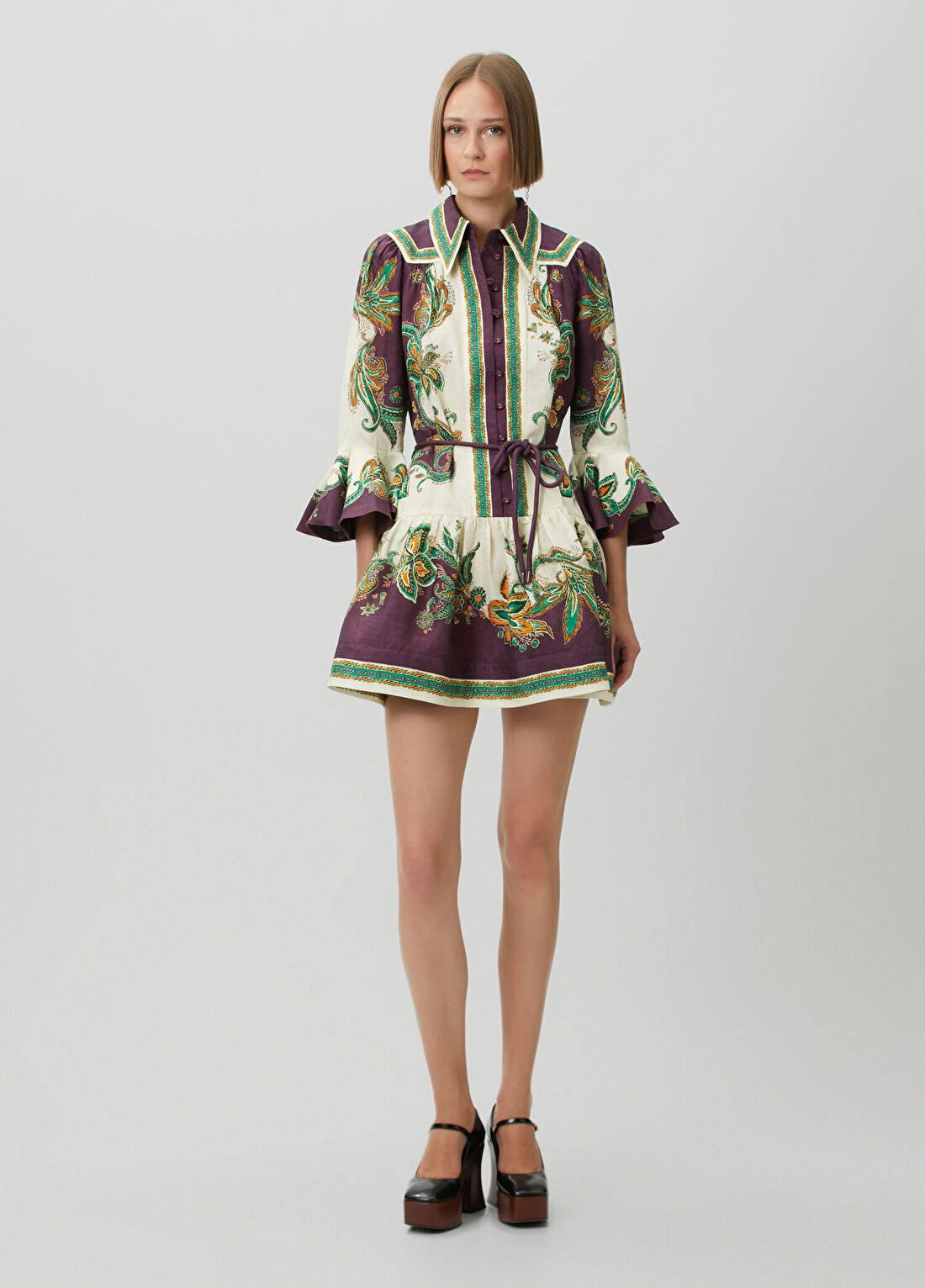 Alemais Ruthie Bordo Mini Keten Elbise