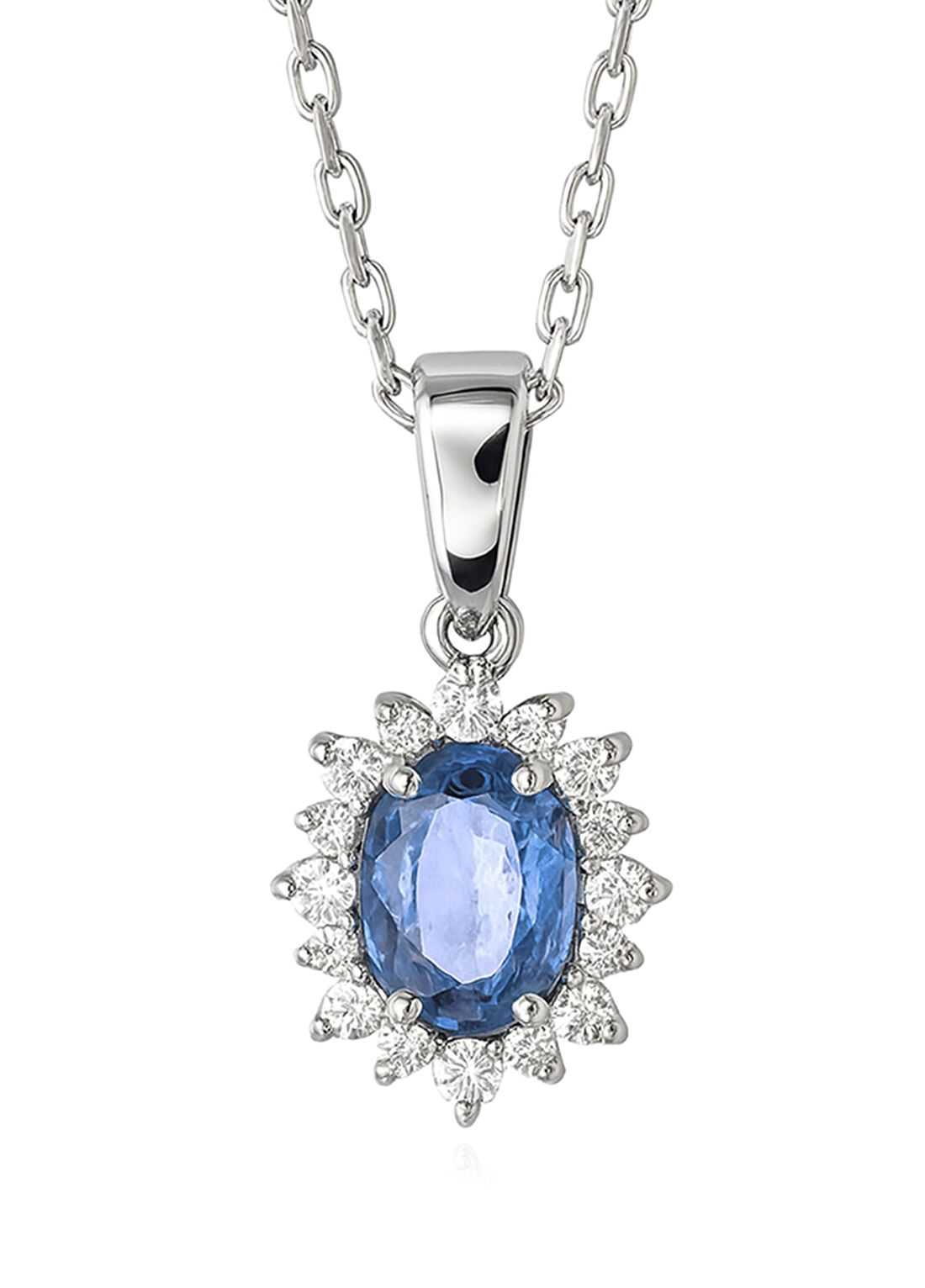 Mov Diamond Safir ve Pırlanta Taşlı 14 Ayar Beyaz Altın Kadın Kolye
