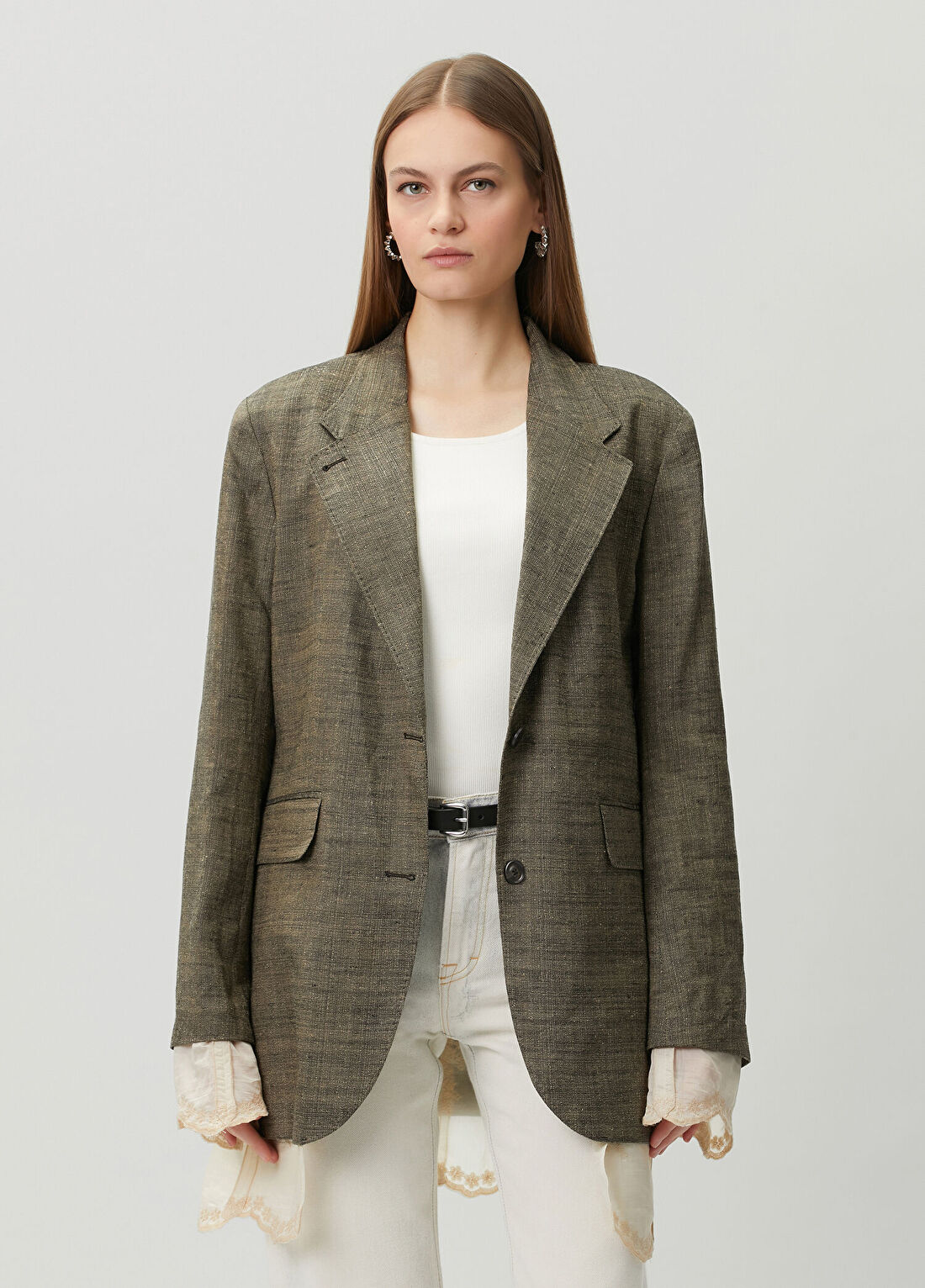 Our Legacy Drip Oversized Haki Dantelli Keten Blazer