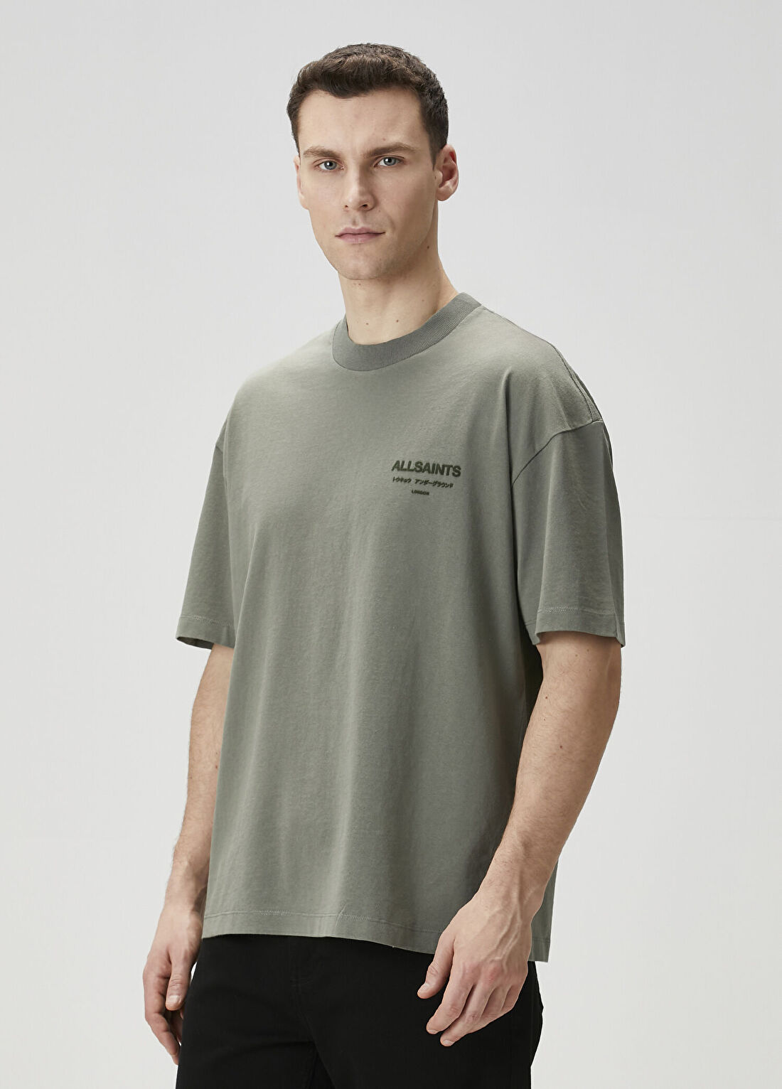AllSaints Xander Haki T-shirt görsel 3