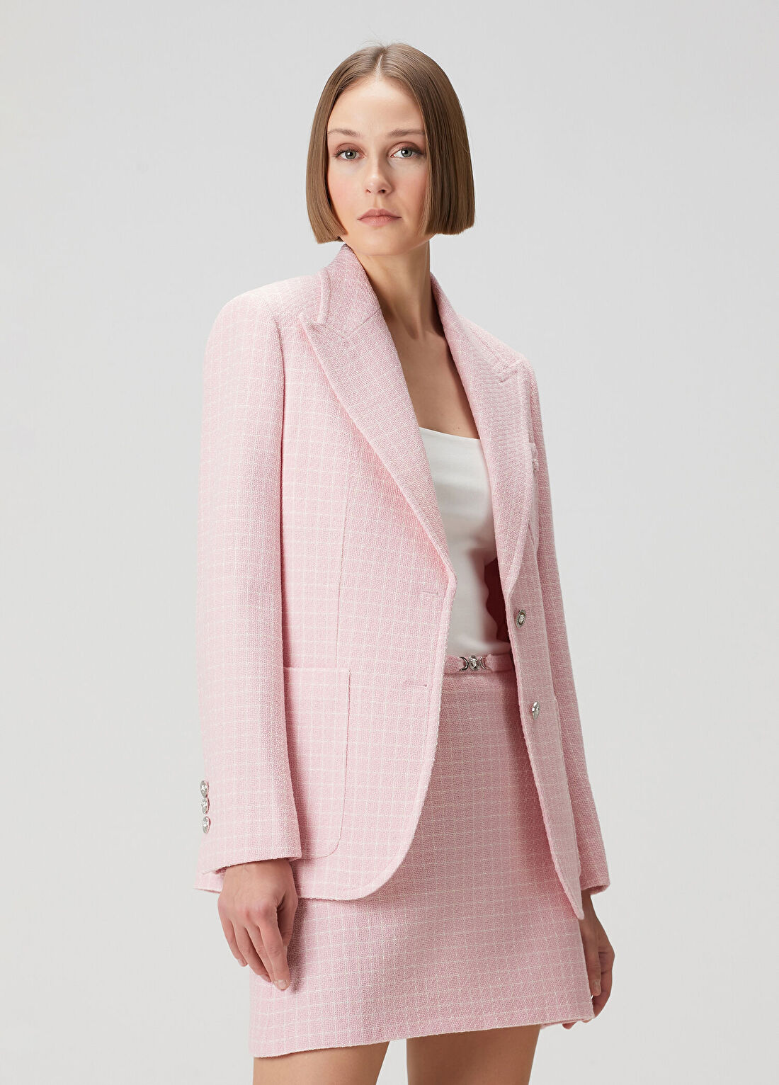 Versace Pembe Beyaz Yün Ceket