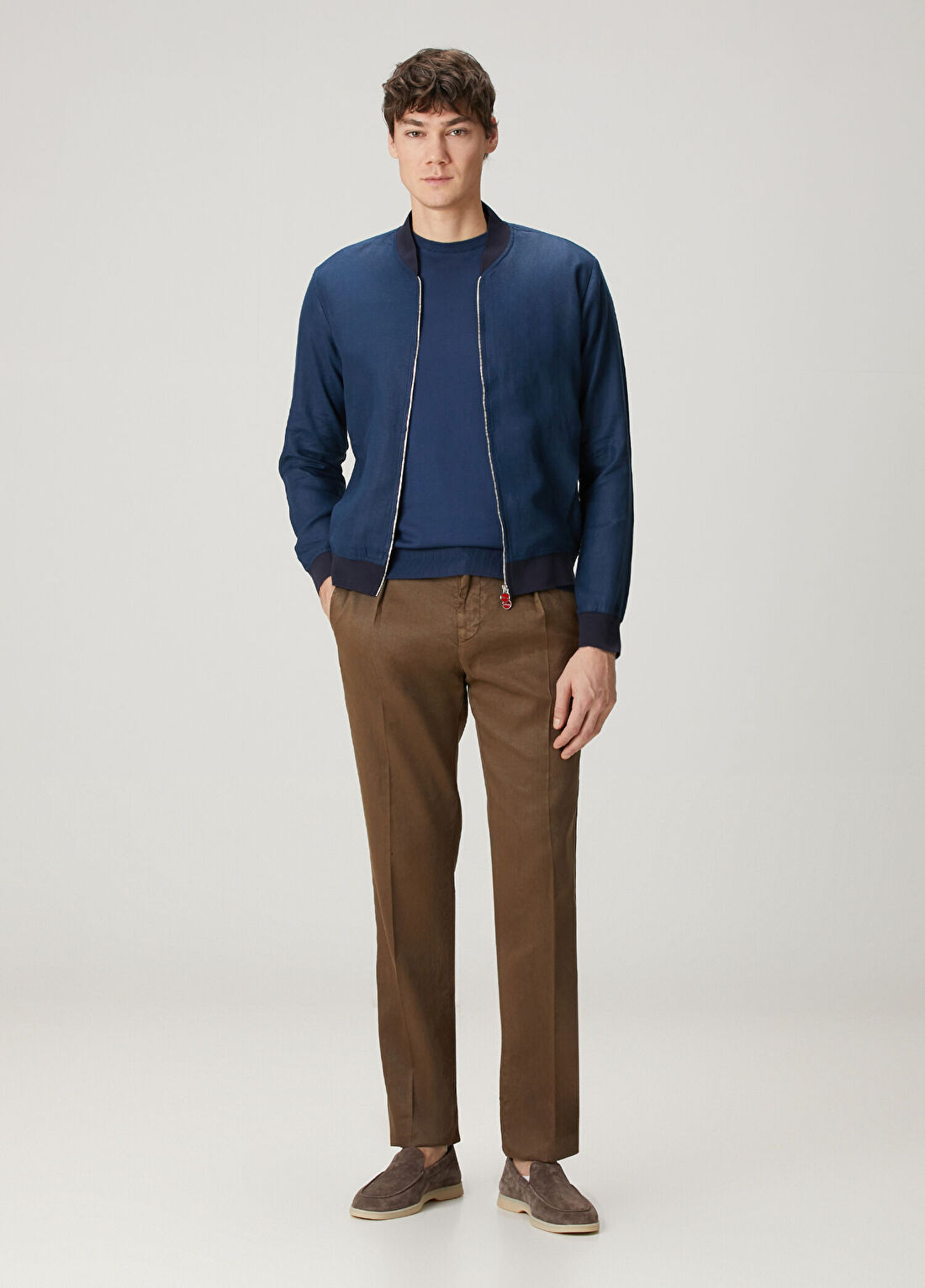 Kiton Kahverengi Beli Kordonlu Keten Pantolon