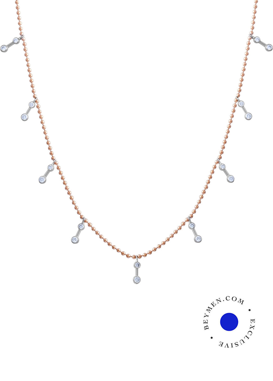 Safir Mücevher Luna Tohum Pırlanta Taşlı 14 Ayar Rose Gold Altın Kadın Kolye
