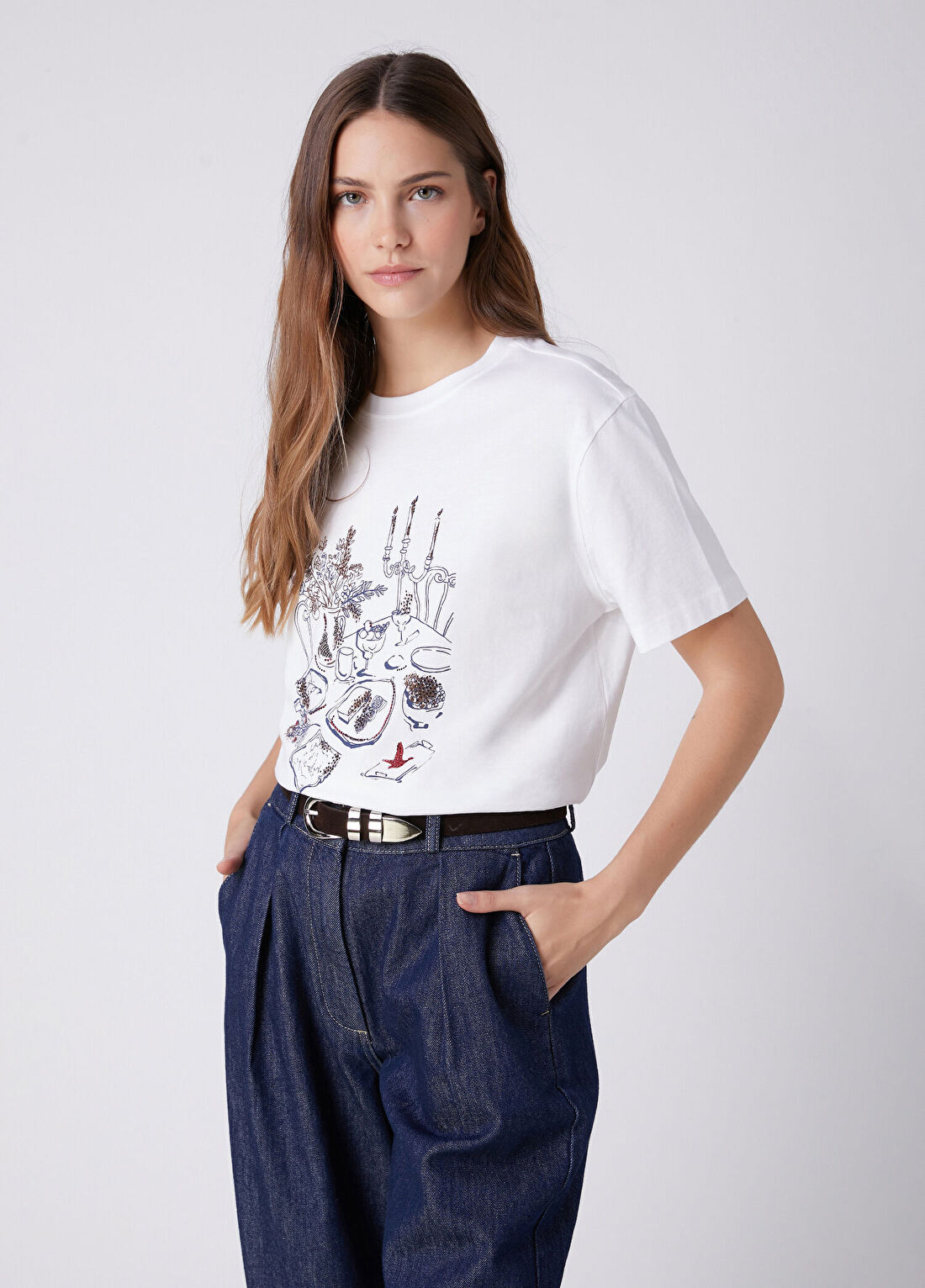 Beymen Club Kırık Beyaz Baskılı T-shirt