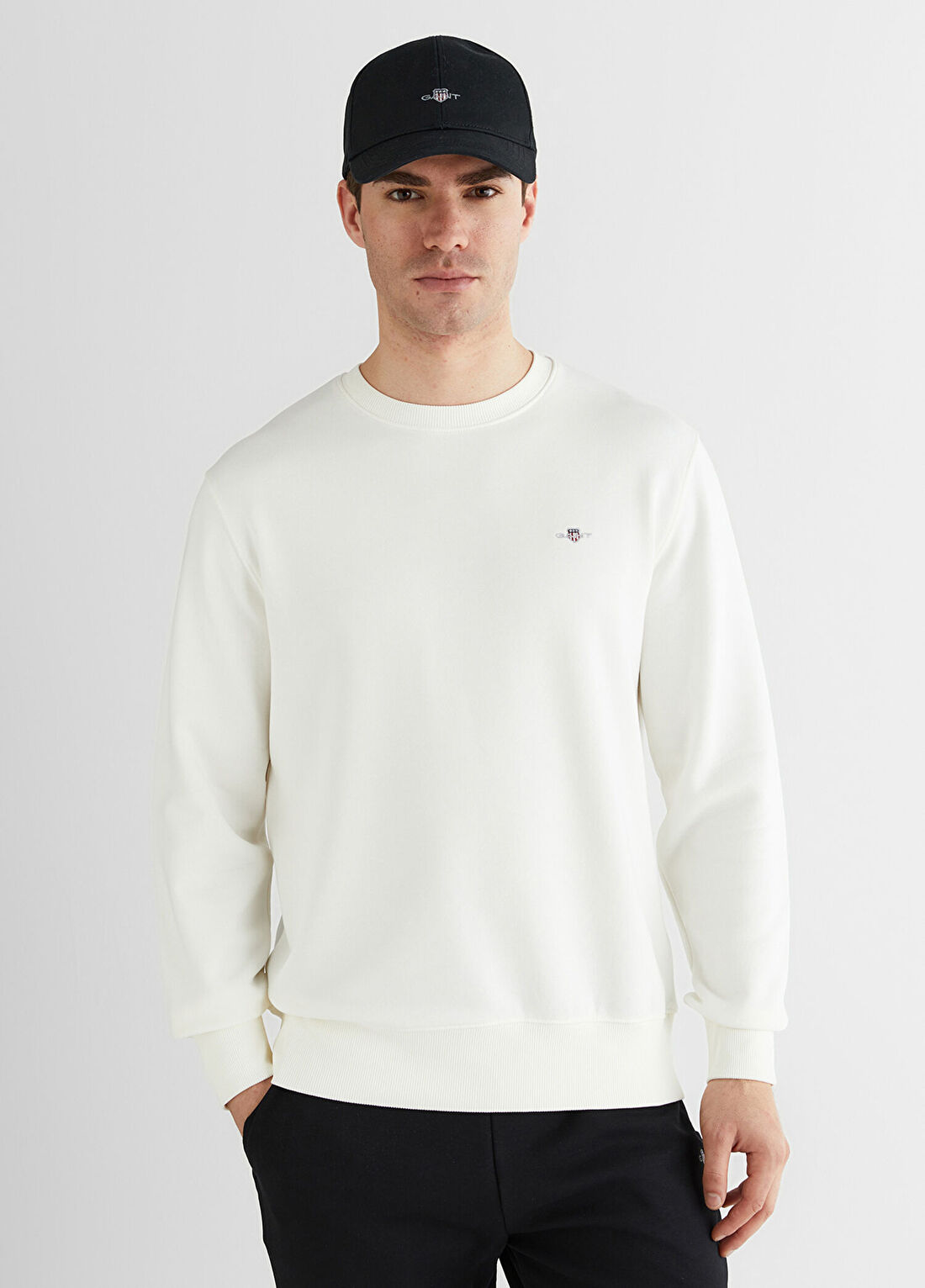Gant Krem Rengi Bisiklet Yaka Regular Fit Erkek Sweatshirt