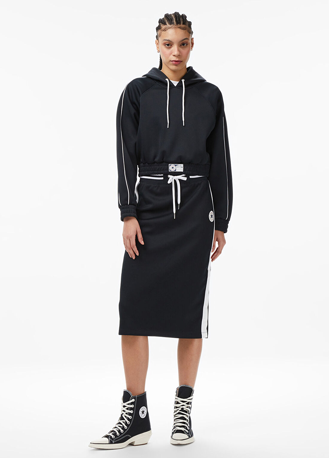 Converse Siyah Kapüşonlu Kadın Kısa Sweatshirt görsel 3