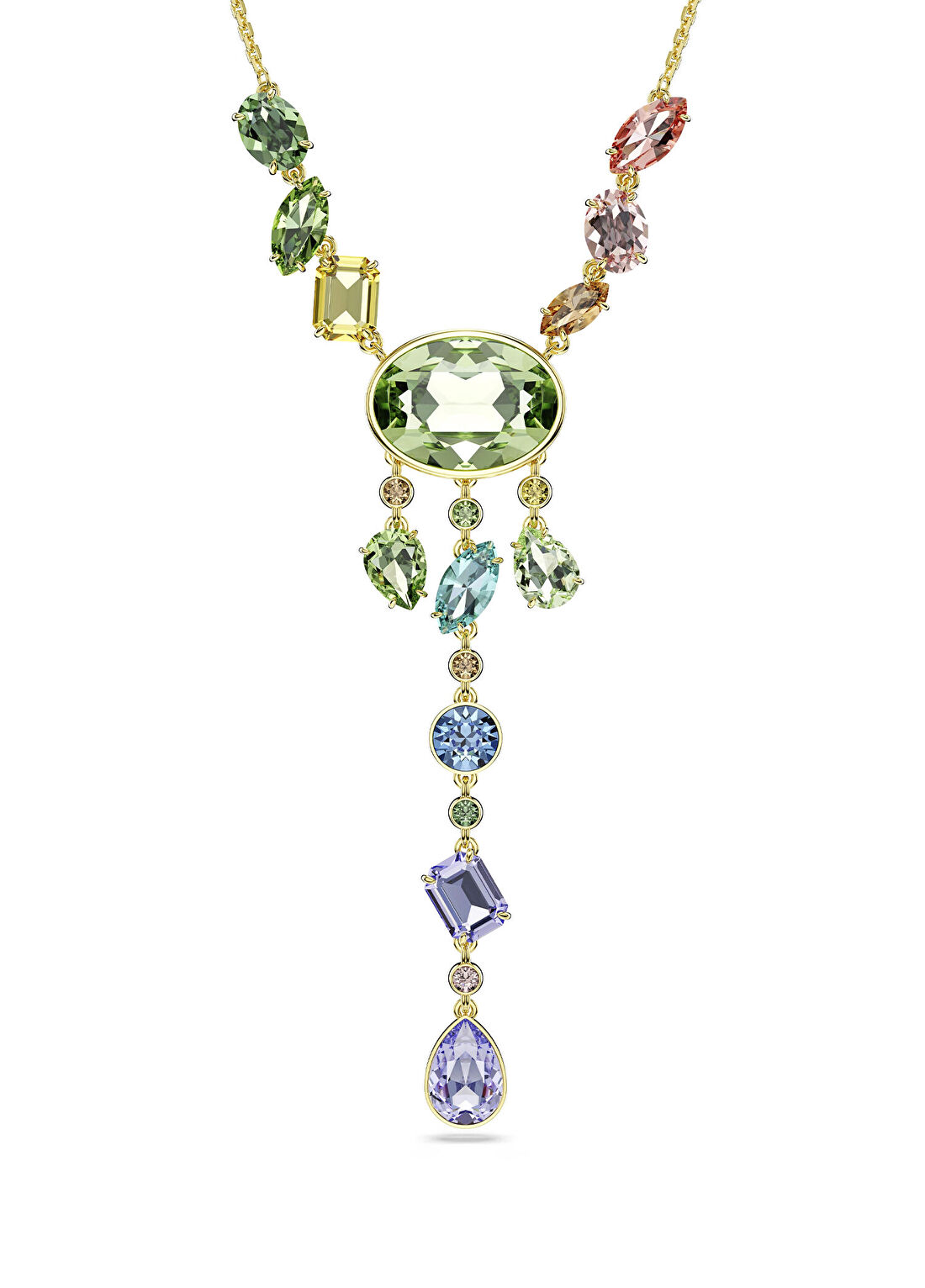 Swarovski Gema Y Çok Renkli Altın Rengi Kaplama Kadın Kolye