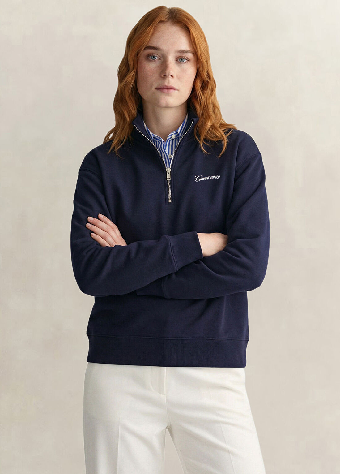 Gant Lacivert Yarım Fermuarlı Kadın Sweatshirt görsel 3