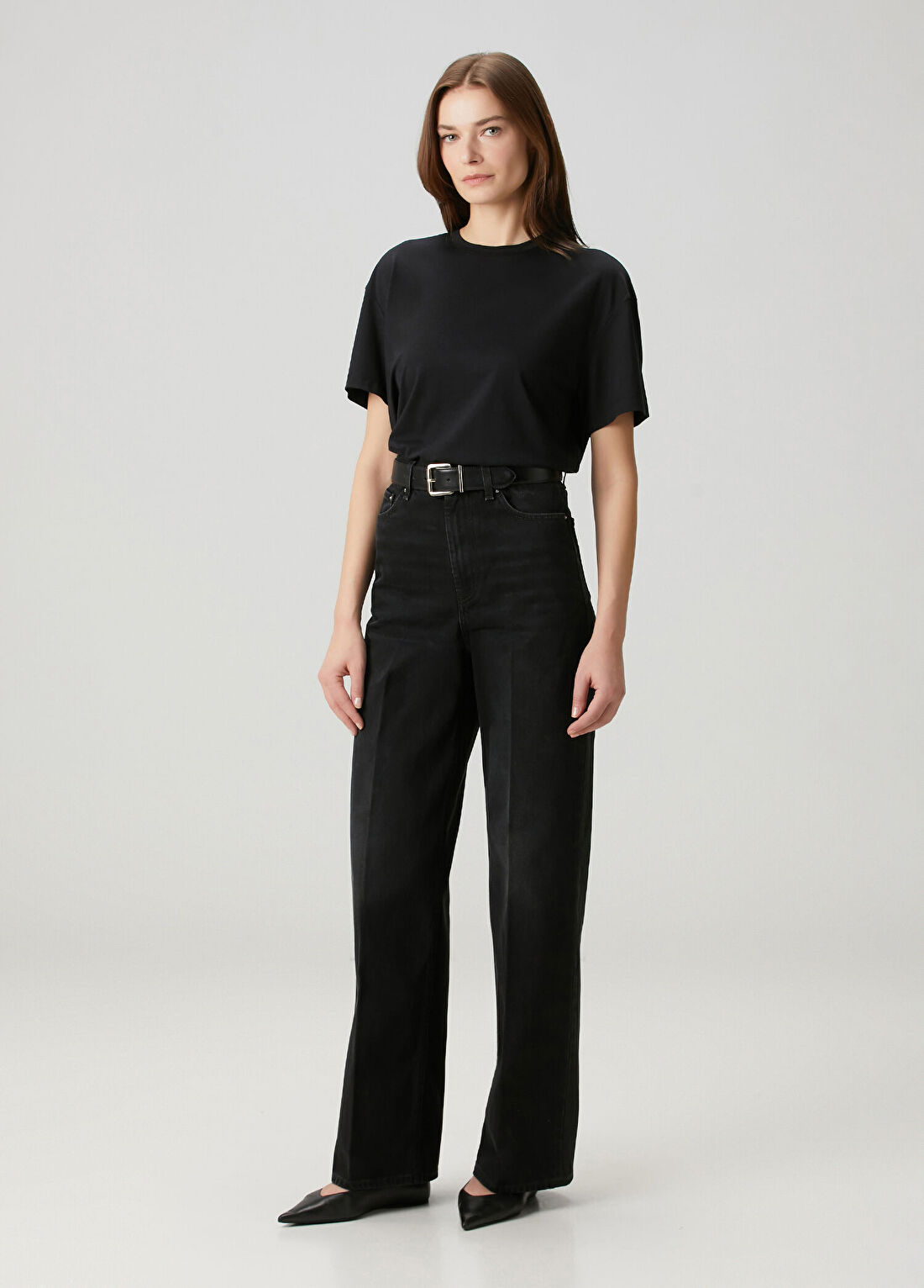 Toteme Siyah Wide Leg Jean Pantolon