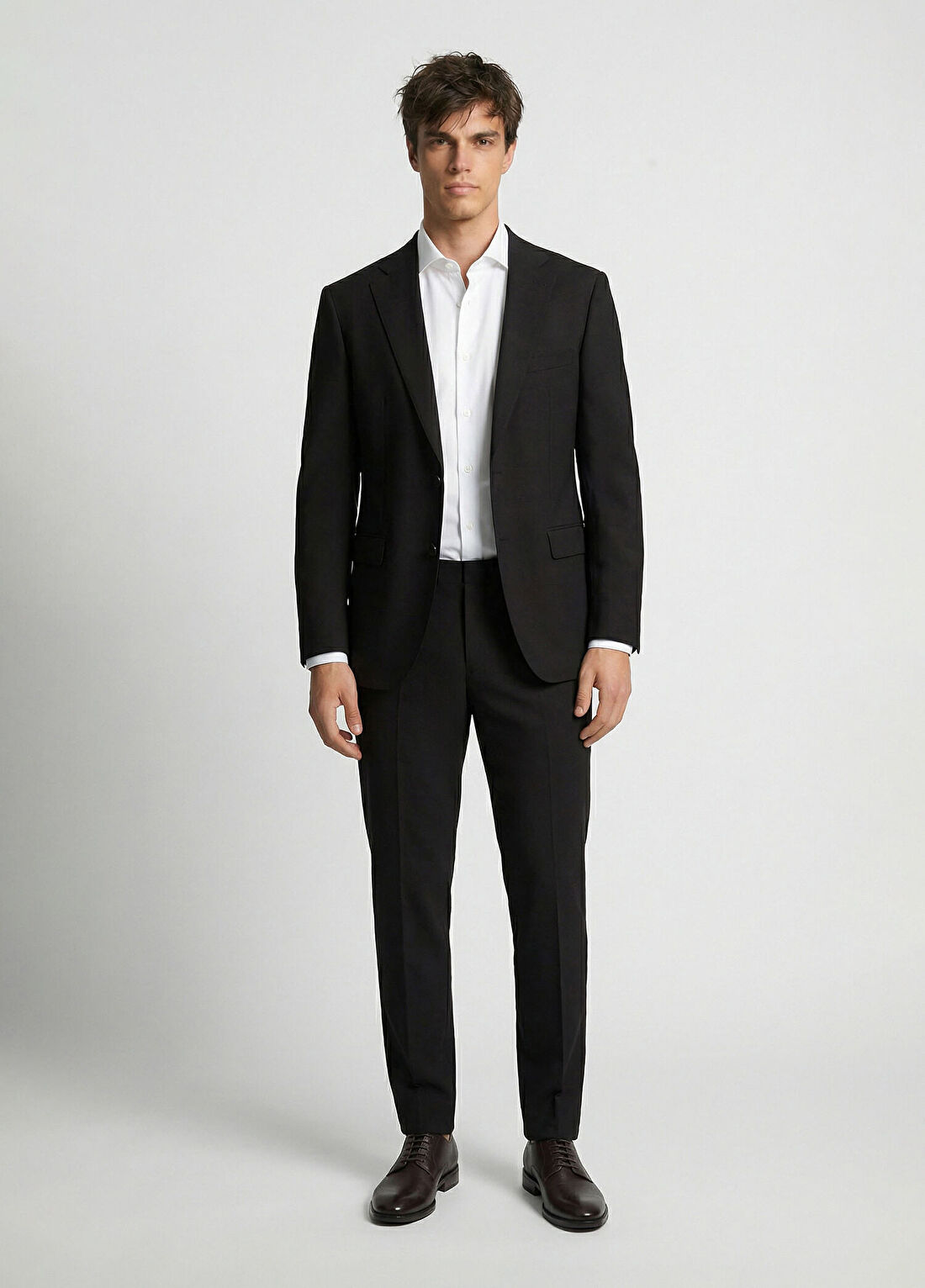 Network Slim Fit Siyah Mono Yaka Yünlü Takım Elbise