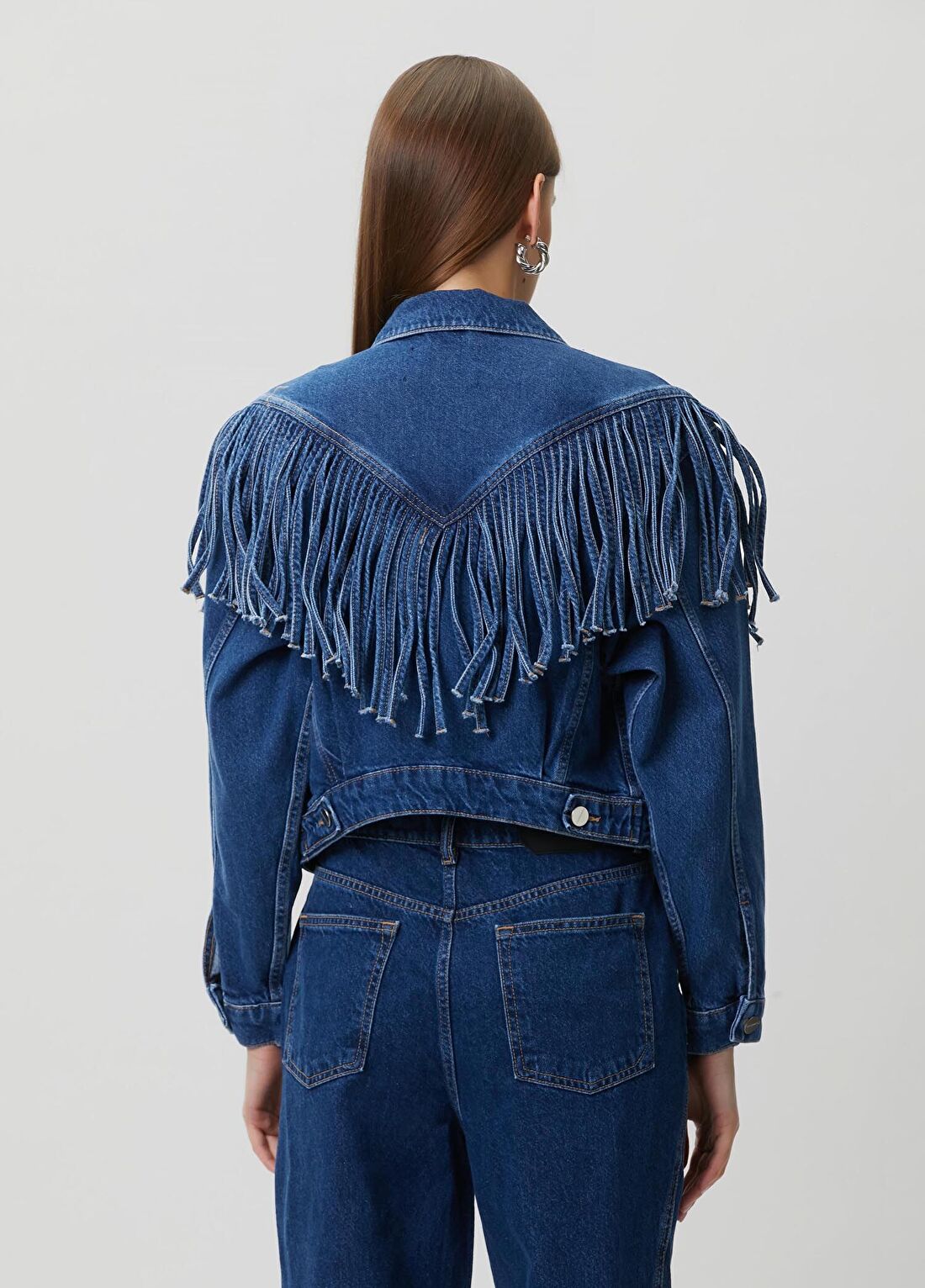 AllSaints Marlene Tassel Mavi Denim Ceket görsel 4
