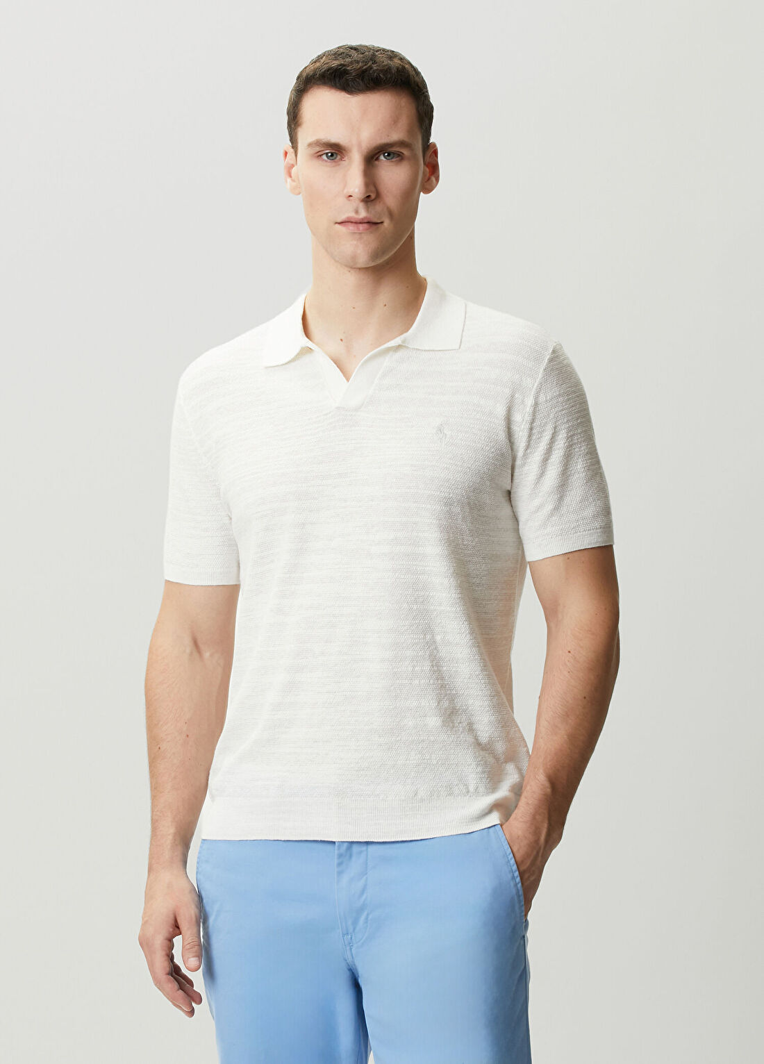 Polo Ralph Lauren Beyaz Polo Yaka Kısa Kollu Kazak