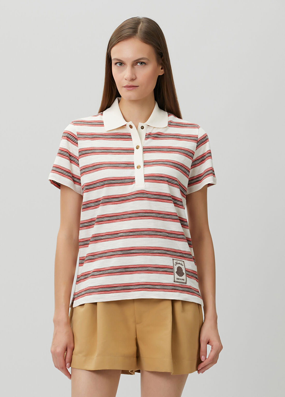 Moncler Beyaz Çizgili Polo T-shirt