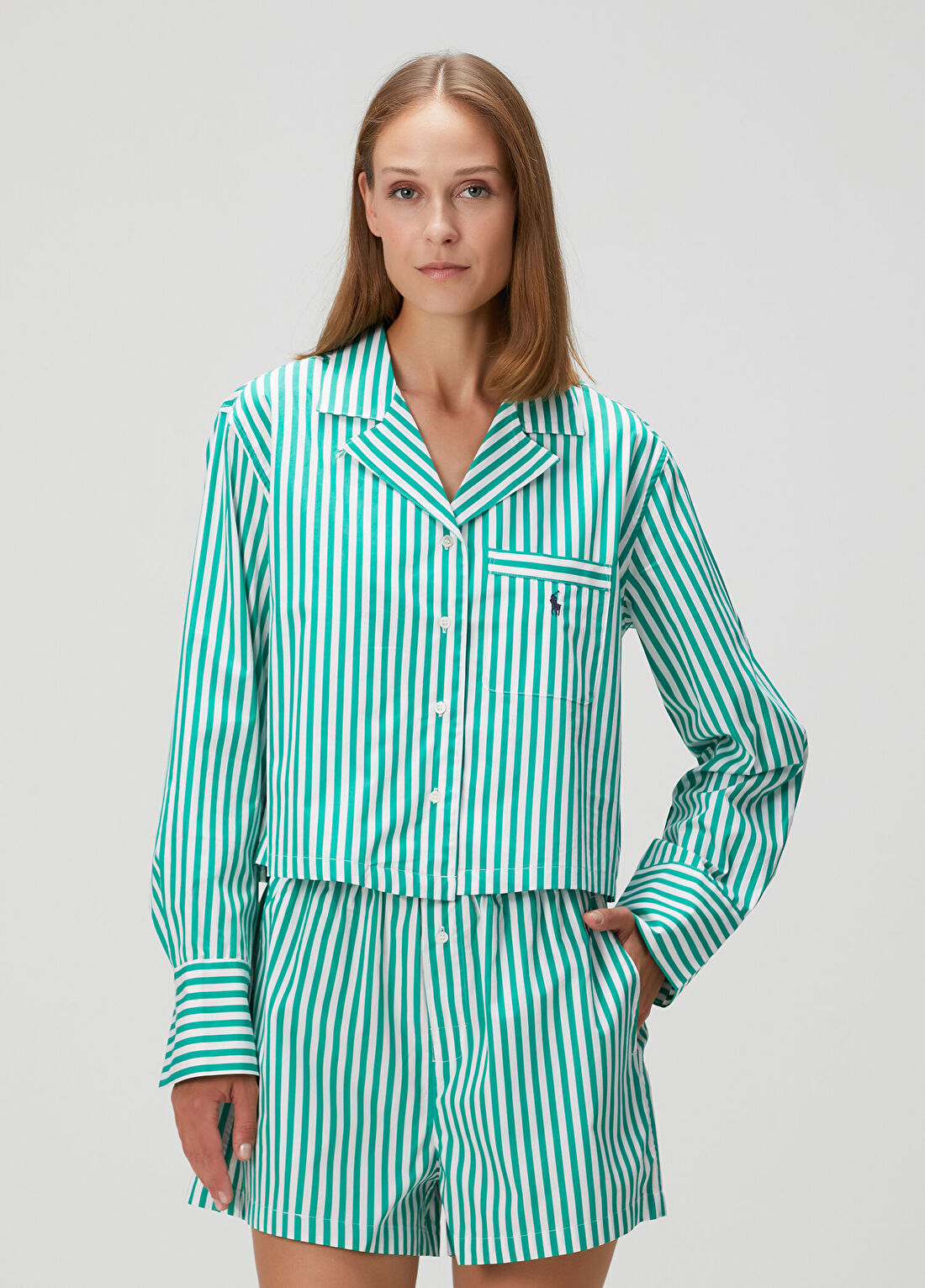 Polo Ralph Lauren-Lingerie Yeşil Çizgili Pijama Takımı