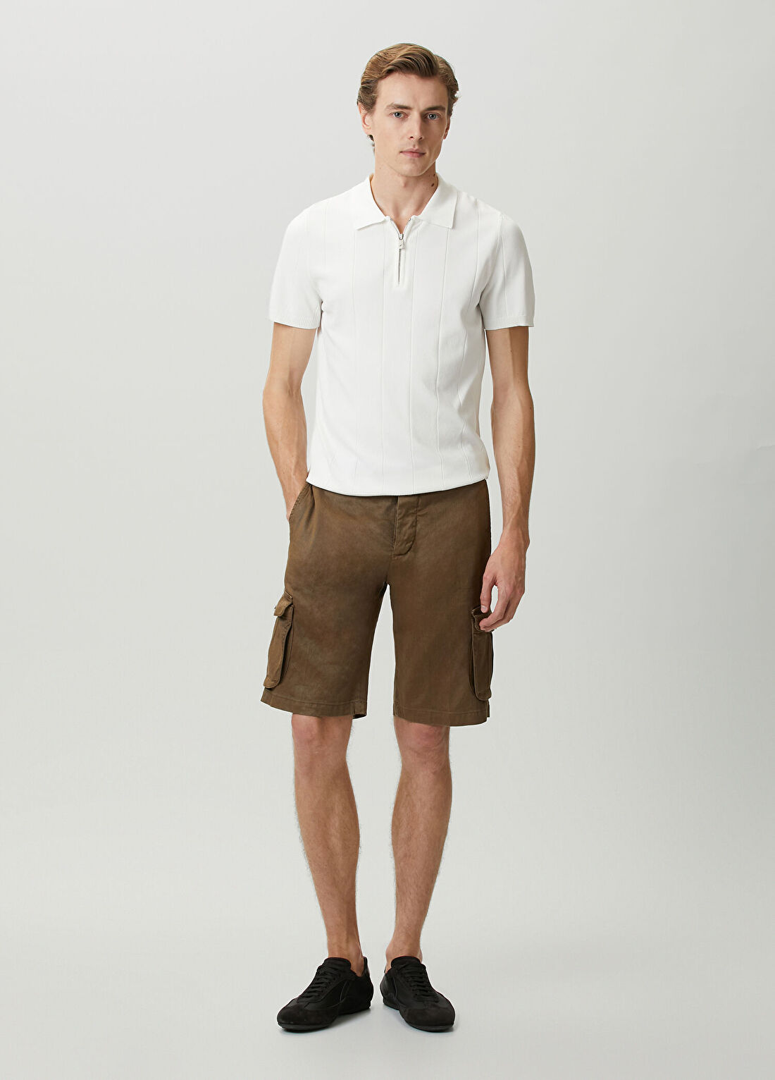 Kiton Kahverengi Keten Kargo Bermuda
