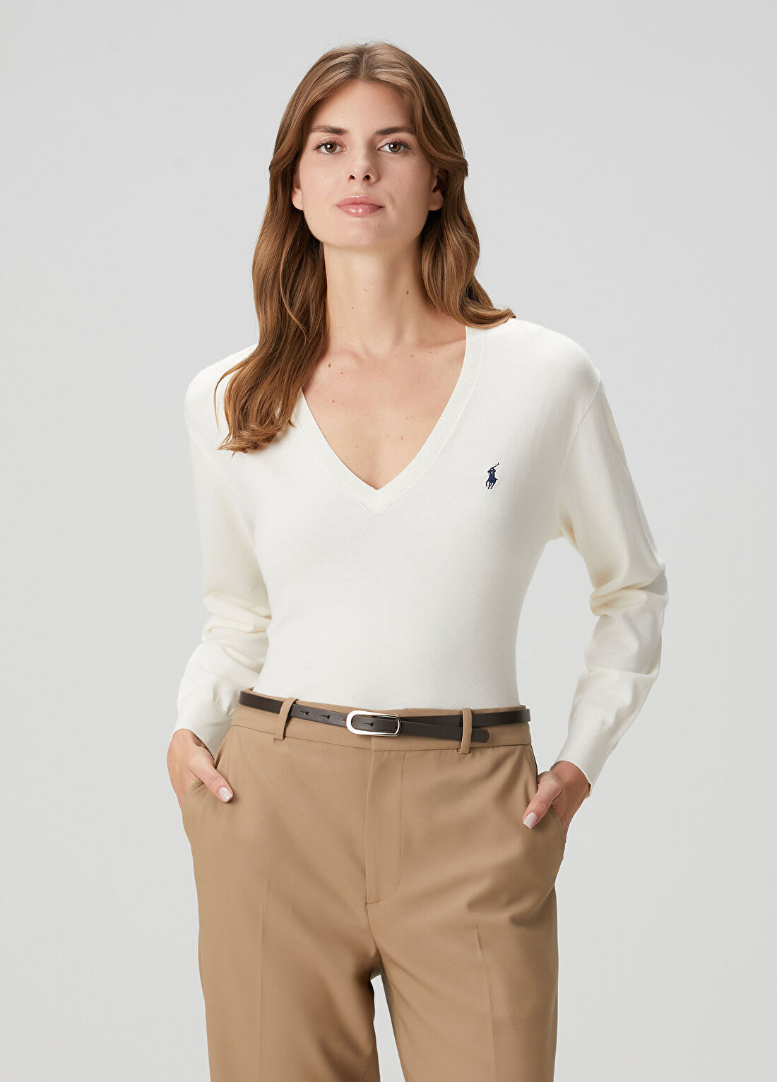 Polo Ralph Lauren Krem Logo Nakışlı Triko