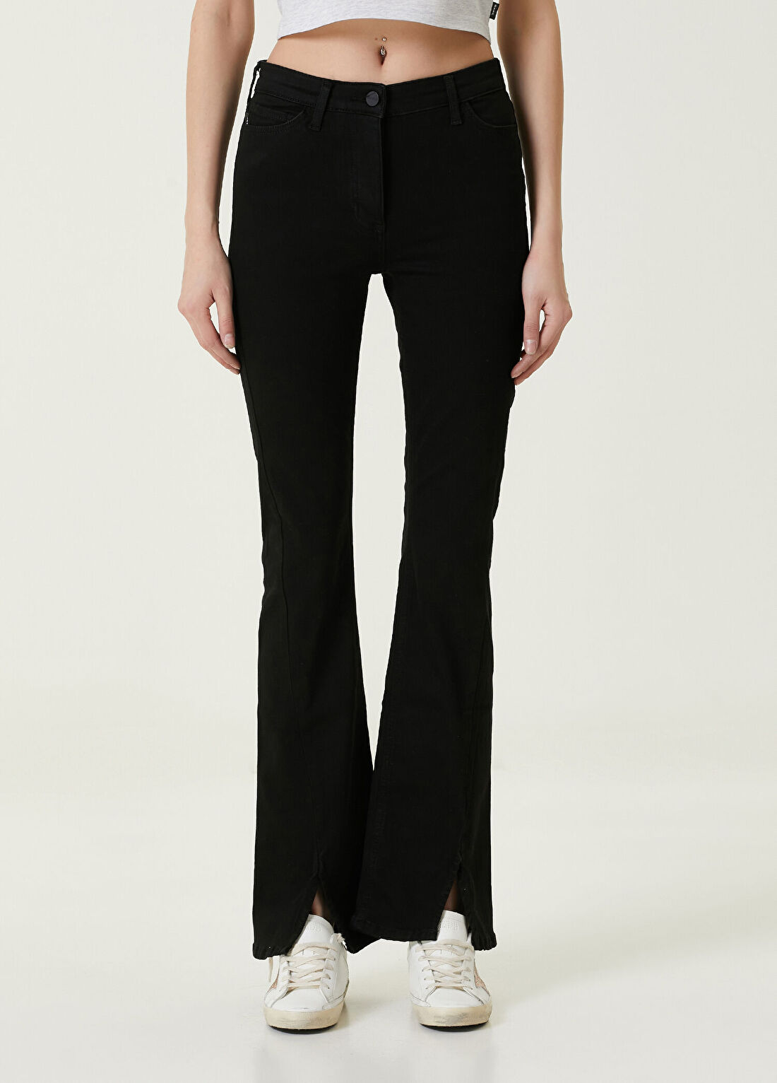 Dare London Sharp Siyah Boru Paça Kadın Jean Pantolon görsel 2