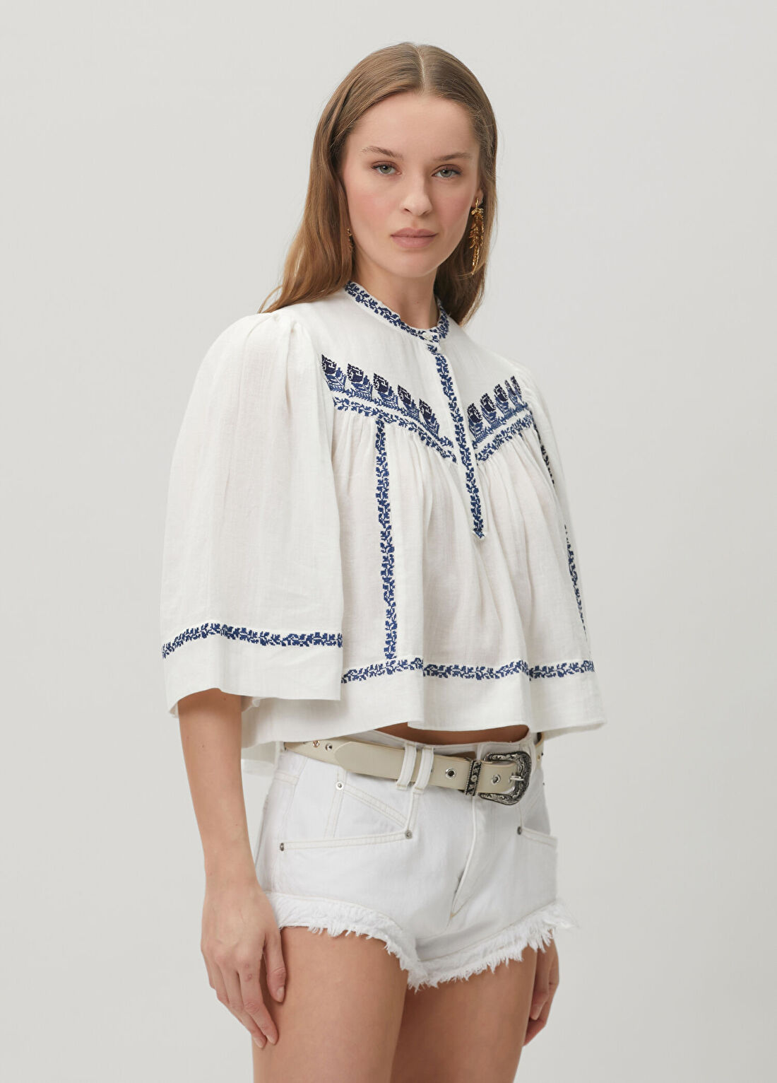 Marant Etoile Juline Ekru Mavi Bluz görsel 3