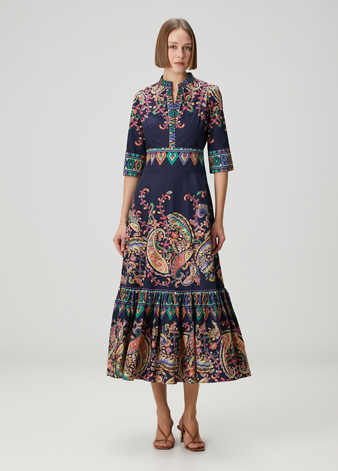 Etro Lacivert Şal Desenli Midi Elbise