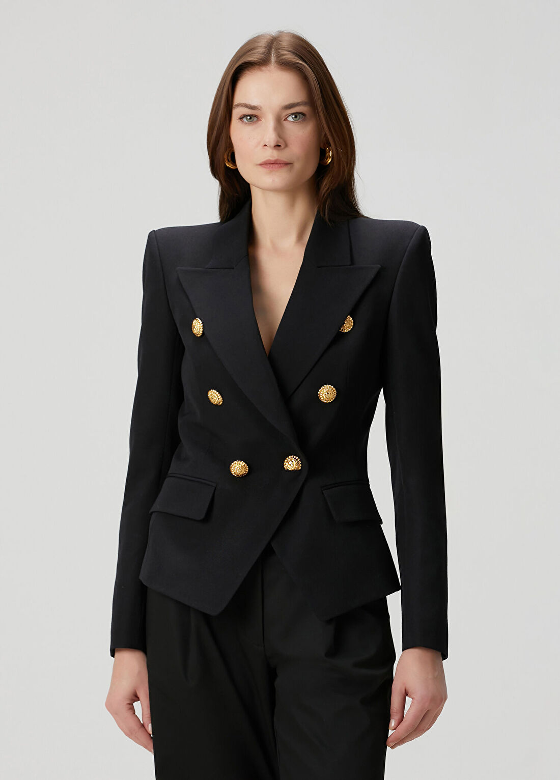 Balmain Siyah Kruvaze Yün Ceket