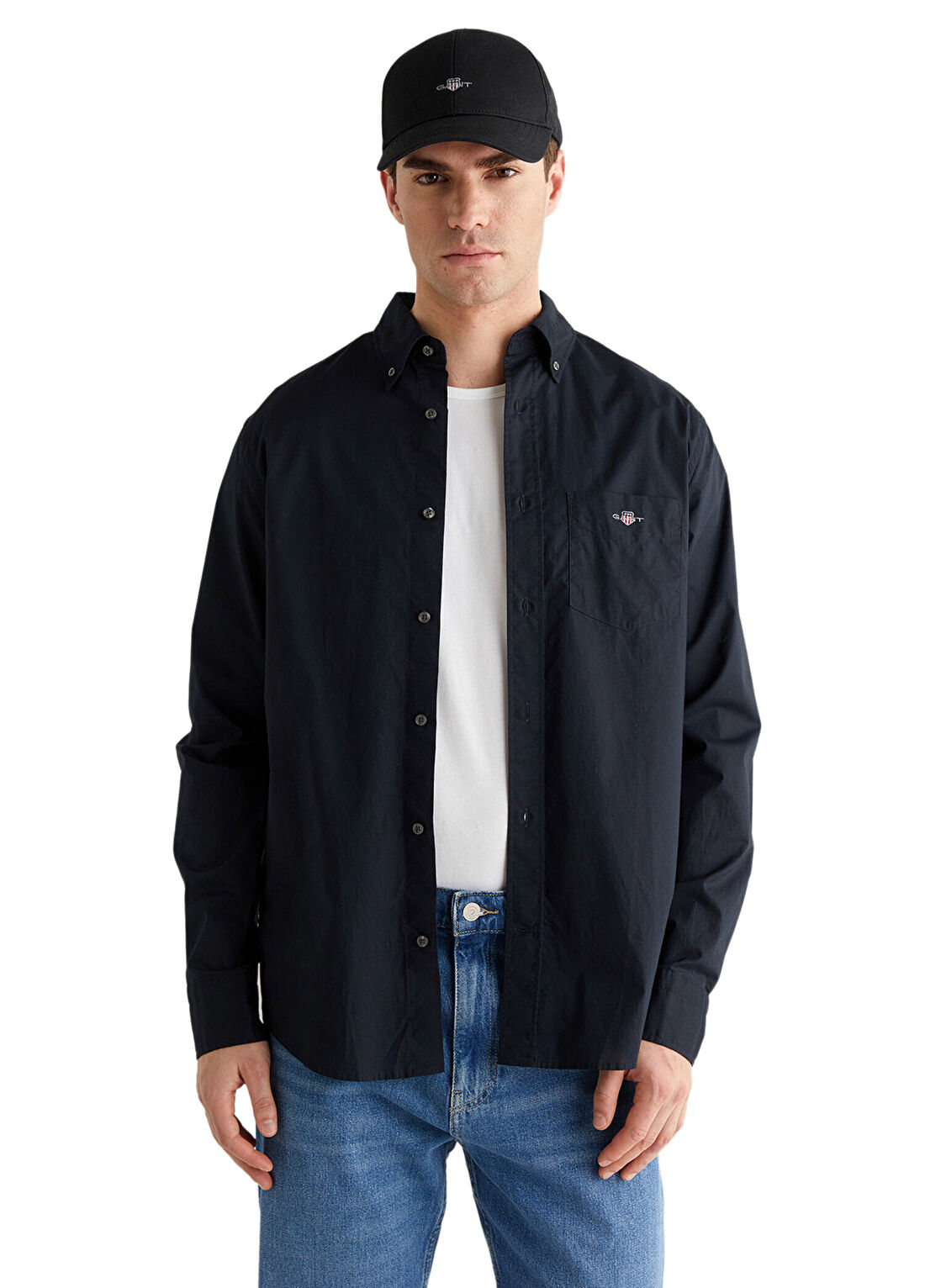 Gant Siyah Düğmeli Yaka Regular Fit Uzun Kollu Erkek Gömlek