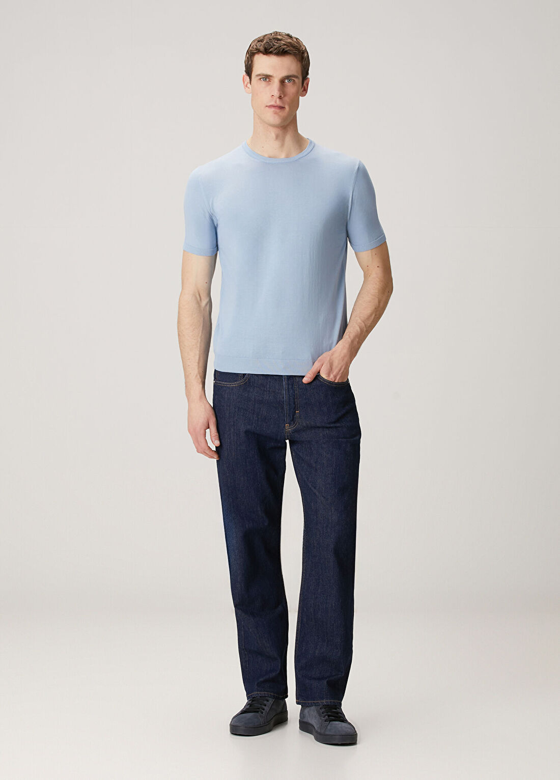 Roberto Collina Mavi Basic T-shirt görsel 2