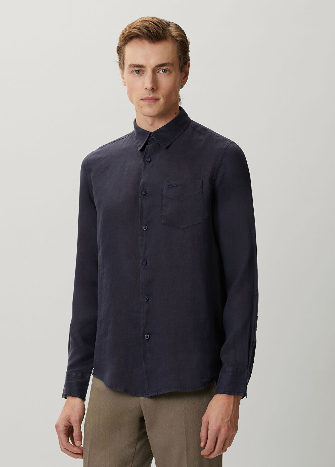 Guess Regular Fit Napa Mavi Keten Gömlek görsel 3