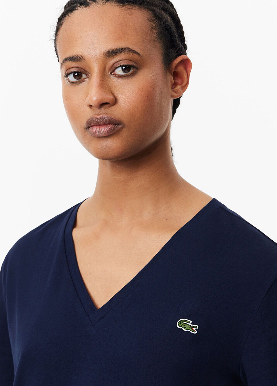 Lacoste Lacivert V Yaka Relaxed Fit Kısa Kollu Kadın T-Shirt görsel 2
