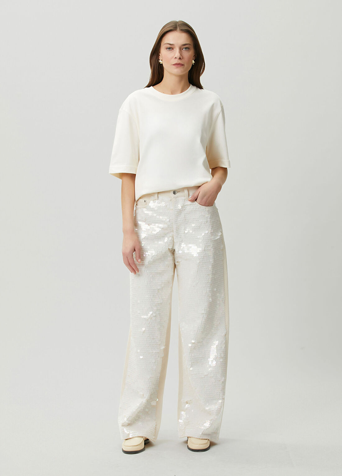 Stella McCartney Beyaz Payetli Jean Pantolon