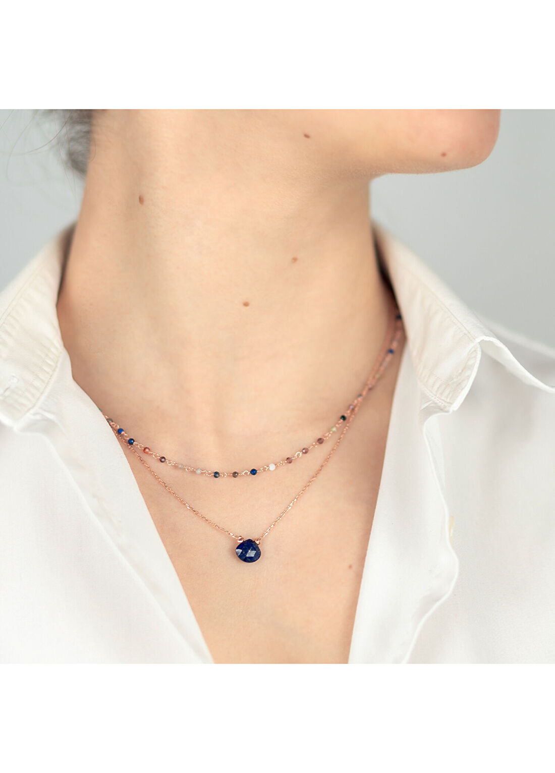 Lokkum Lapis Lazuli Eylül Doğum Taşı 925 Ayar Gümüş Üzeri 18 Ayar Altın Kaplama Kadın Kolye görsel 3