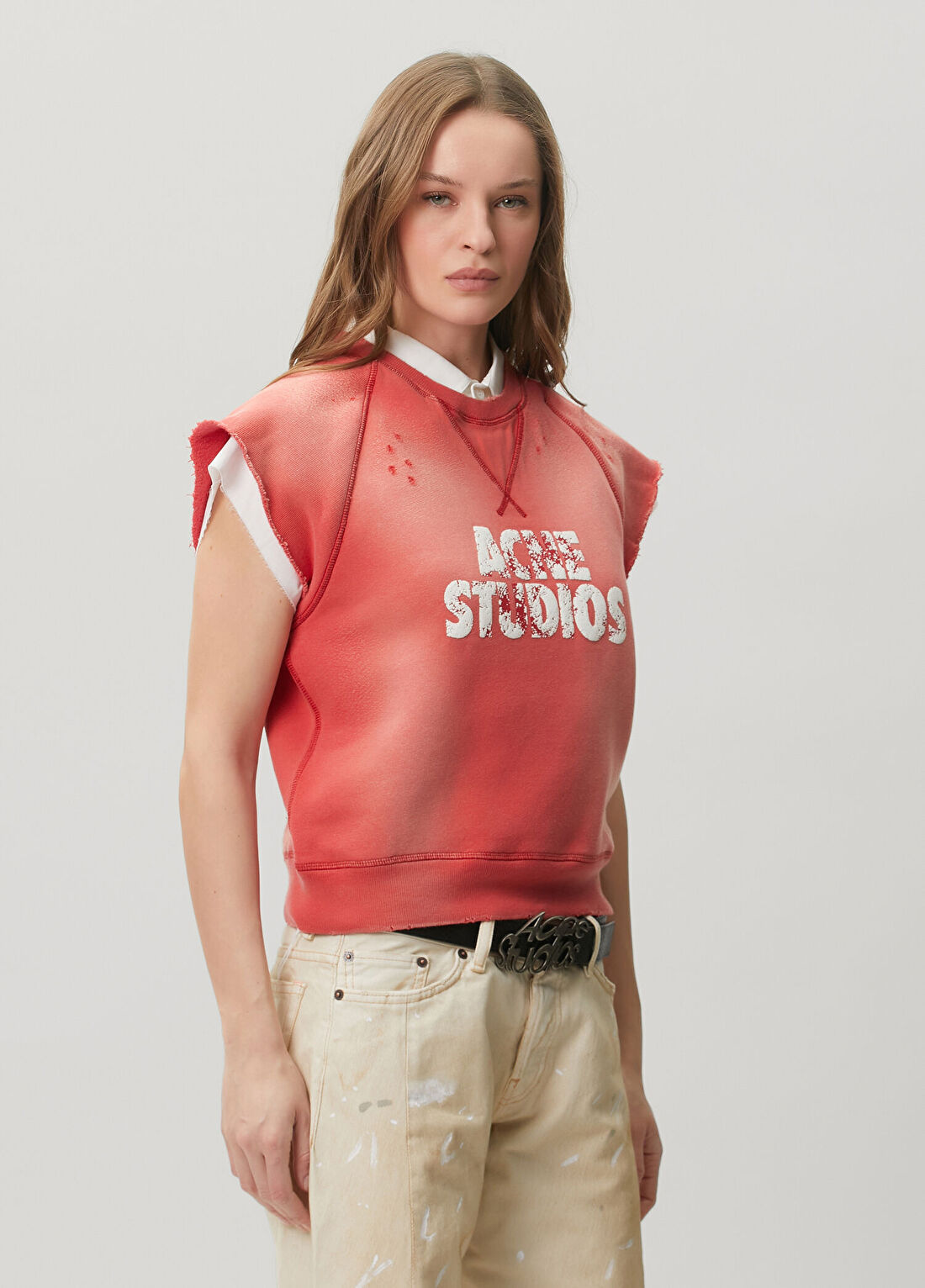Acne Studios Kırmızı Gömlek Yaka T-shirt görsel 3
