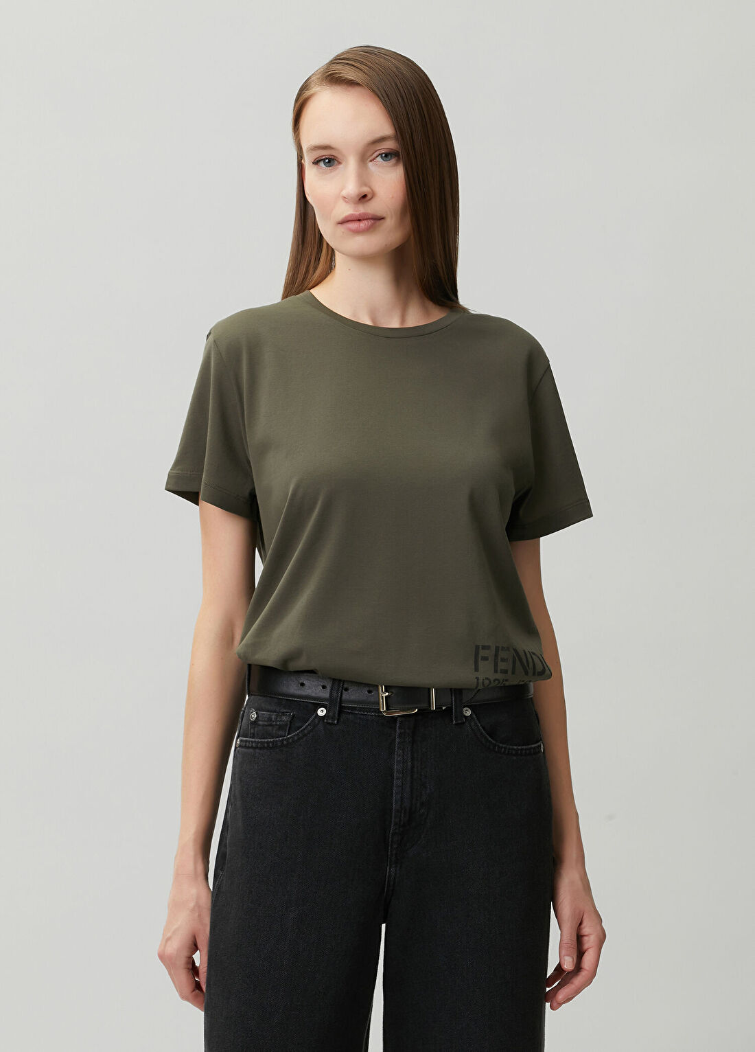 Fendi Haki Logo Baskılı T-shirt