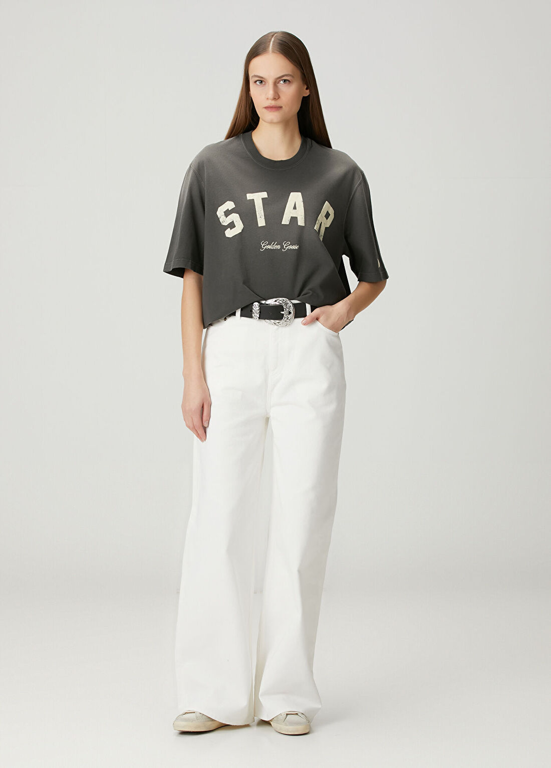 Golden Goose Koyu Gri Basic T-shirt görsel 2